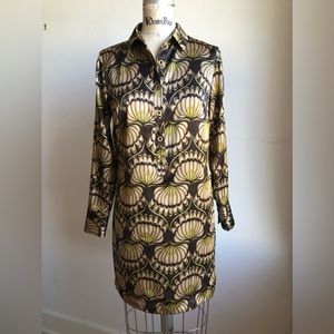 Michael Kors Satin Mini Shirt Dress Brown & Gold Size M